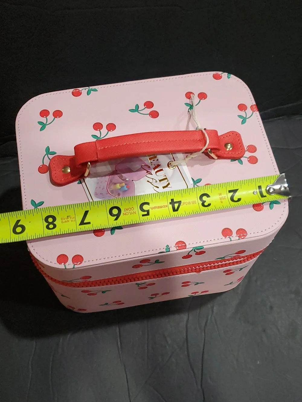 Cherry printed pink beauty makeup cosmetics medium sized hard train case new